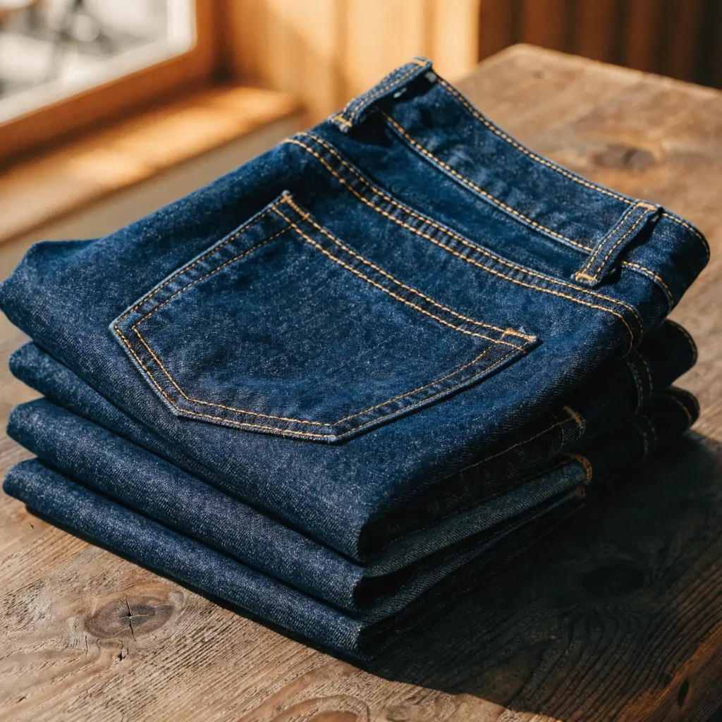 Detalle de tejido premium de jeans YES-ZEE fabricados en Italia