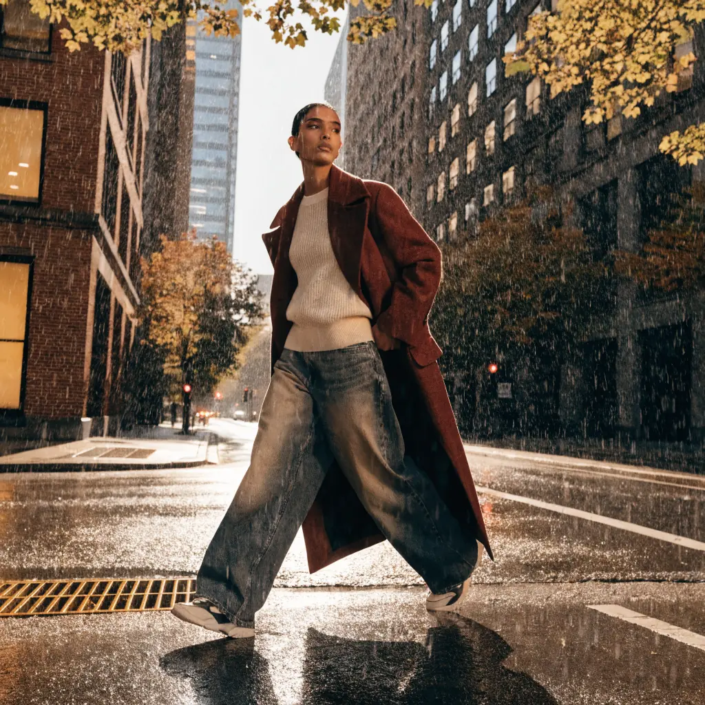 Estilismo urbano YES-ZEE con abrigo de lana y accesorios